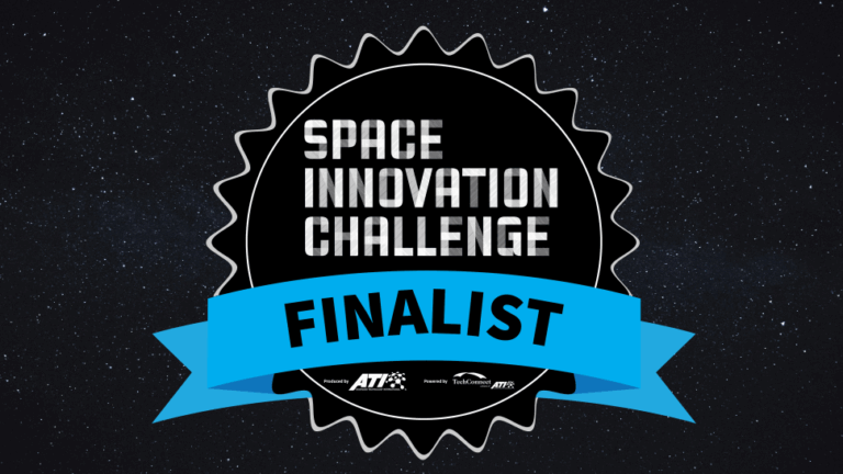 Space innovation finalist challenge badge on dark background.