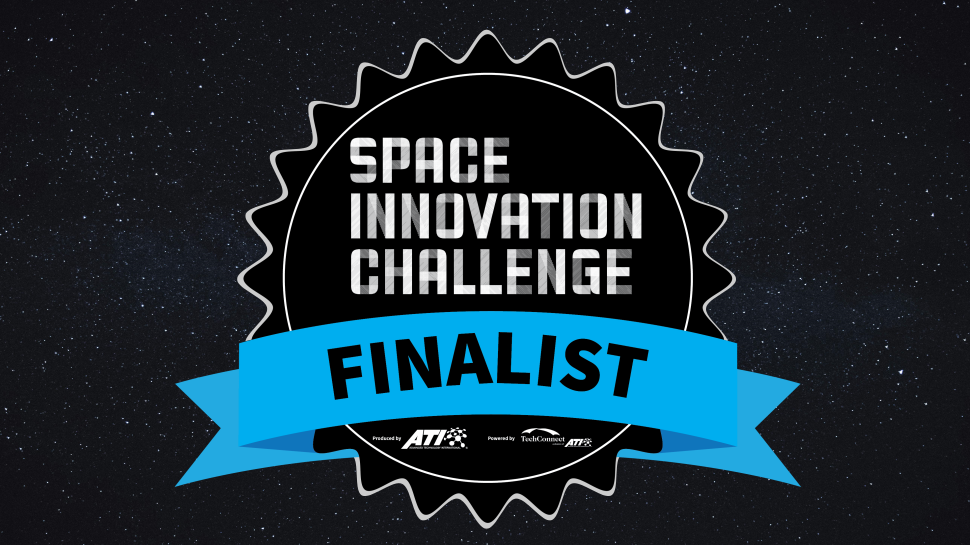 Space innovation finalist challenge badge on dark background.